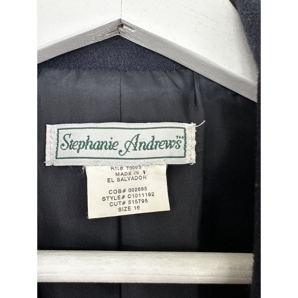Vtg Stephanie Andrews Blazer Double Breasted Blue Gold Buttons Sz 16 100… - Picture 4 of 11